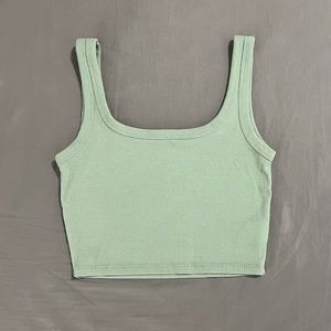 green ribbed cropped tank